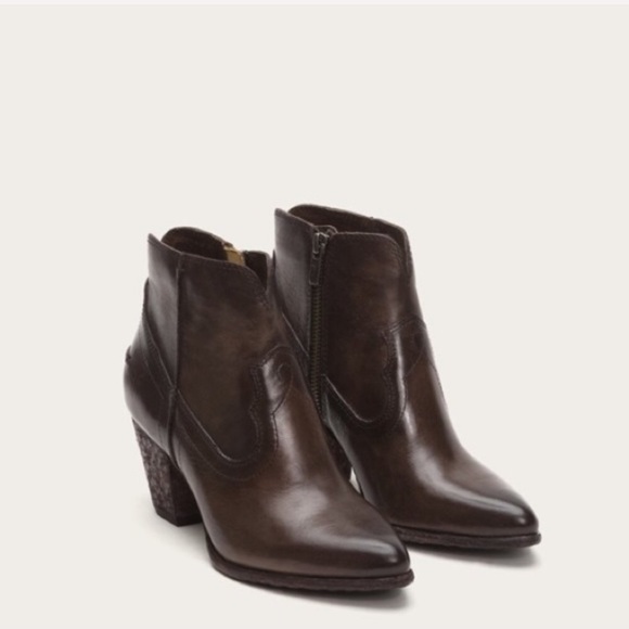 Frye Renee Seam Brown Leather Short Ankle Bootie - Picture 2 of 16